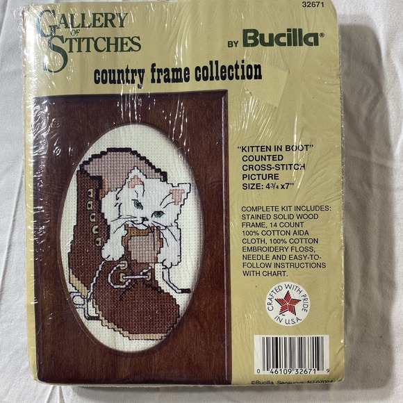 Bucilla Other - Bucilla Kitten in Boot Cross Stitch Kit 32671 Vintage New Sealed